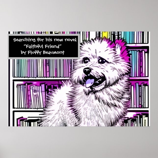 Poster Biblioteca de Cachorros Fluffy Beaumont Editável (Frente)
