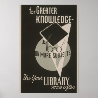 Poster Biblioteca de Conhecimento Maior Cartaz Antigo WPA