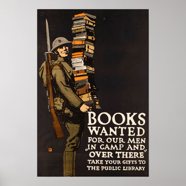 Poster Biblioteca Militar Americana do WWII Vintage (Frente)