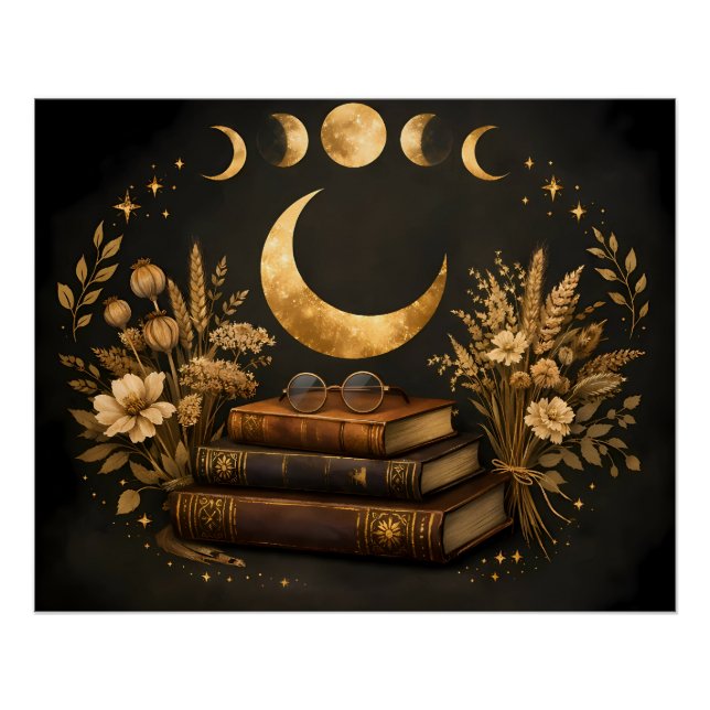 Póster Biblioteca Mística Dourada & Arte Boho Botânica da (Frente)