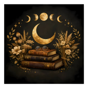 Póster Biblioteca Mística Dourada & Arte Boho Botânica da