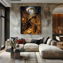 Poster Biblioteca Surrealista em Espiral com Livros Infin