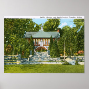 Póster Biblioteca, vintage de Camden, Maine