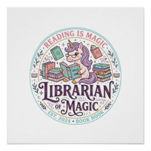 Póster Bibliotecário Unicórnio de Magia Produto Original