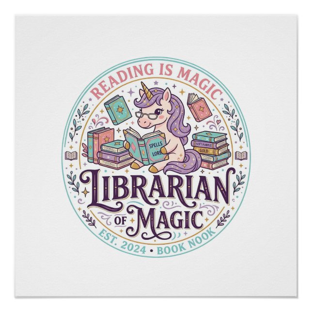 Póster Bibliotecário Unicórnio de Magia Produto Original  (Frente)