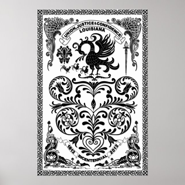 Póster Bicentenário Festa de Mardi Gras da Louisiana Ver  (Frente)