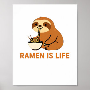 Poster Bicho-Preguiça Fofo Comendo Ramen � Design Diverti