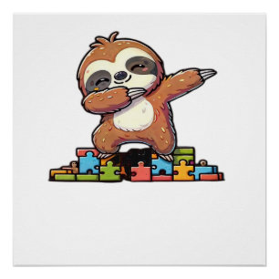 Póster Bicho-Preguiça Fofo Fazendo Dab Autism Awareness C