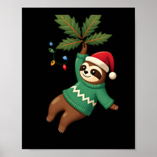 Poster Bicho Preguiça Natalino Gorro do Papai Noel Árvore