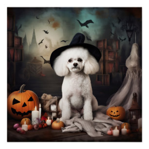 Póster Bichon Frise Abóboras Halloween Assustador