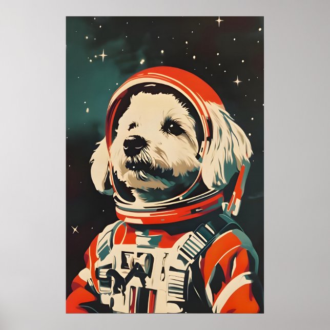 Poster Bichon Frise Astronaut Poster, Bichon Frise Retro (Frente)