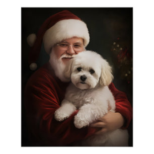 Póster Bichon Frise com Papai Noel Natal Festivo