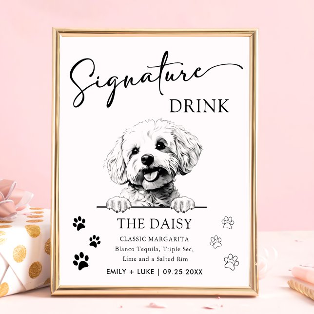 Poster Bichon Frise Dog Signature Drink Sinal (Criador carregado)