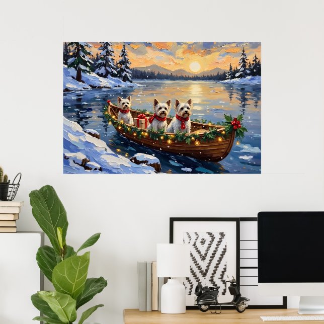 Poster Bichon Frise Natal Barco Férias (Escritório em casa)