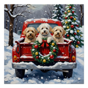 Póster Bichon Frise Natal Caminhão Vermelho Férias