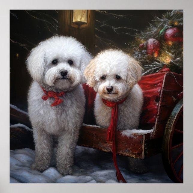 Poster Bichon Frise Snowy Sleigh Decoração de Natal (Frente)