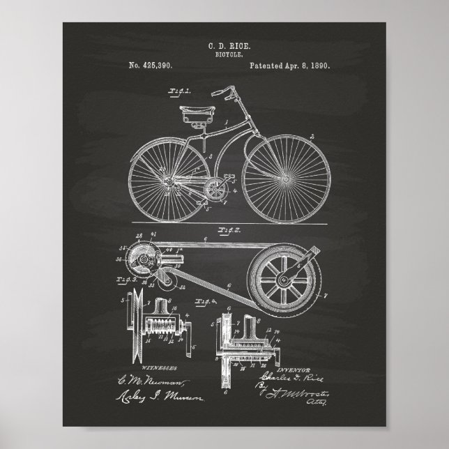 Póster Bicicleta 1890 Patent Art - Quadro (Frente)
