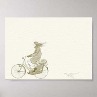 Póster Bicicleta Andando com o Dinossaur 7x5