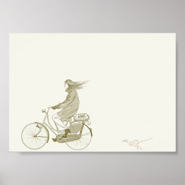 Póster Bicicleta Andando com o Dinossaur 7x5 (Frente)