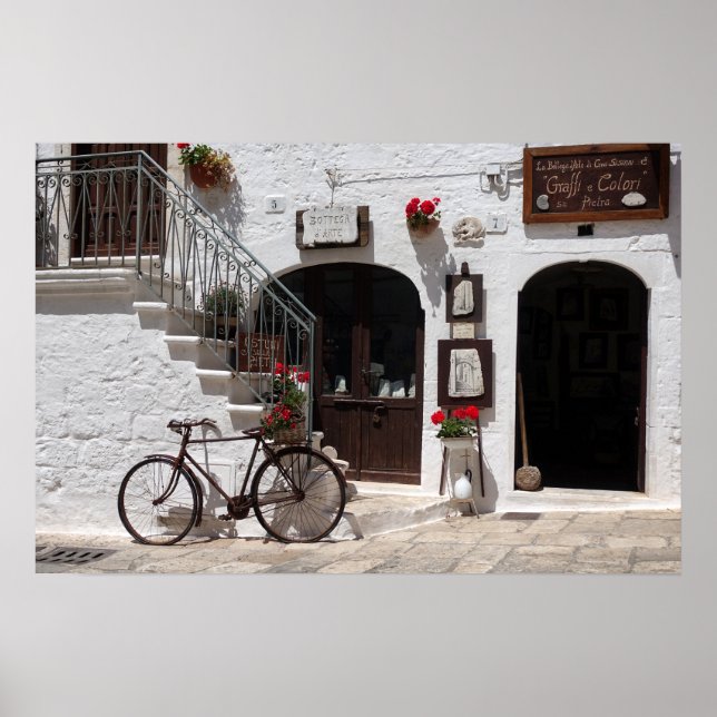 Poster Bicicleta antiga e fachada de loja na Apúlia (Frente)