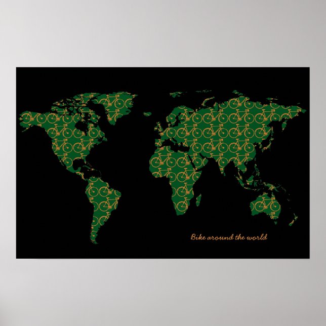 Póster bicicleta ao redor do mundo, bicicleta verde (Frente)