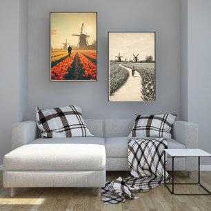 Poster Bicicleta através de Campos de Tulipas – Campo Hol