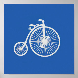 Póster Bicicleta Branca da Vintage em Azul