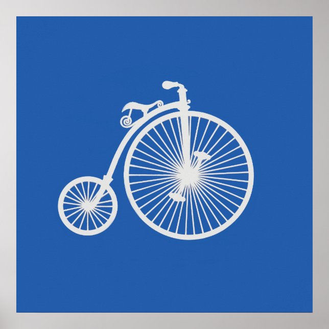 Póster Bicicleta Branca Vintage em Azul (Frente)
