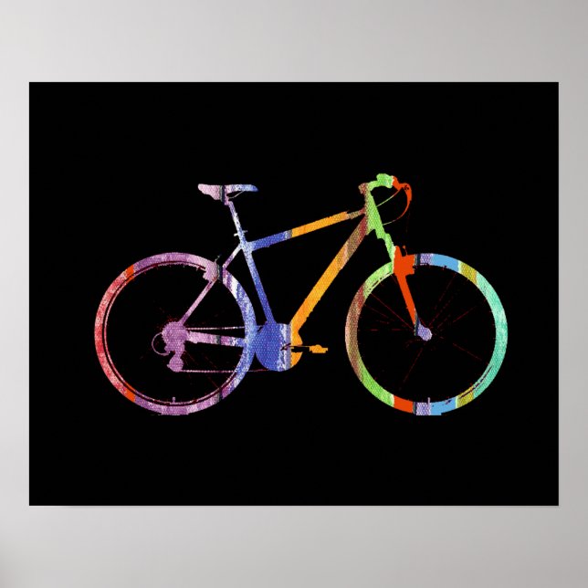Póster bicicleta colorida a preto (Frente)