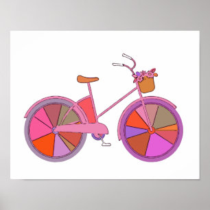 Poster Bicicleta colorida do vintage com ilustração das