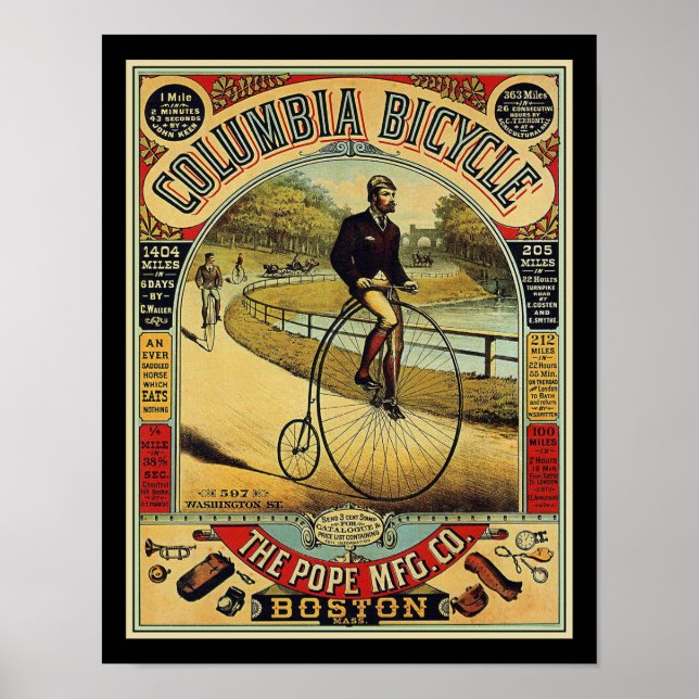 Poster Bicicleta Columbia Penny Farthing, de 1880 (Frente)