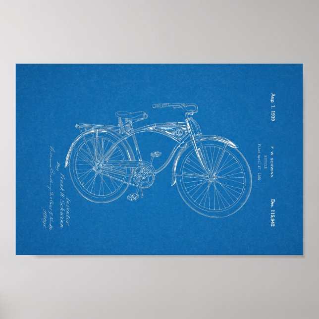 Poster Bicicleta de 1942, Vintage Schwinn, Bicycle Patent (Frente)