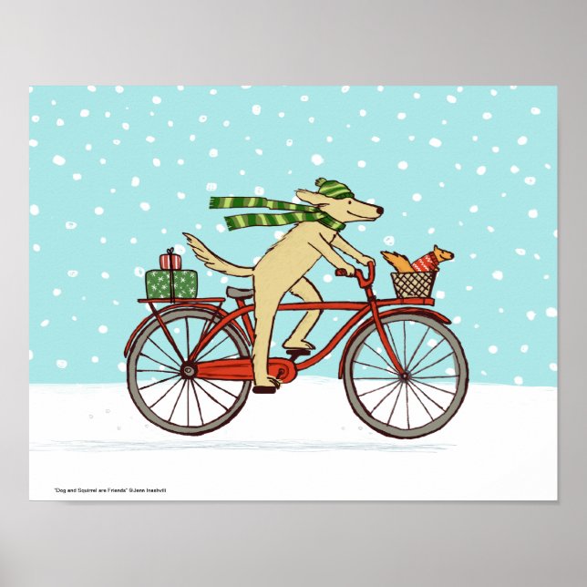 Póster Bicicleta de Cão com Whimsical Amigo de Esquilo (Frente)