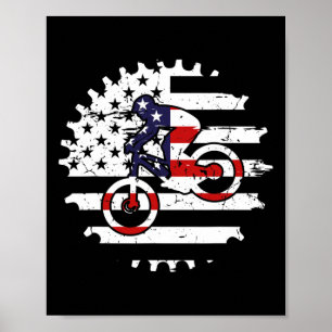 Poster Bicicleta de Montanha Usa Bandeira Mtb Downhill Ci