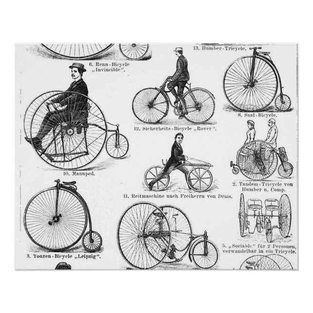 Póster Bicicleta de Roda Alta Penny Farthing (Frente)