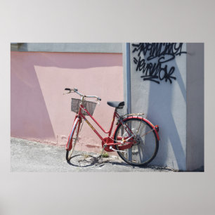 POSTER BICICLETA DE VIAGEM AO TRABALHO VERMELHA NA ESTRAD