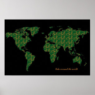 Póster bicicleta em todo o mundo, biking verde