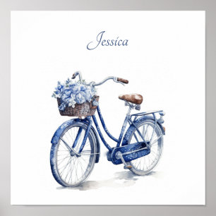 Poster Bicicleta Floral Azul Delft Personalizada
