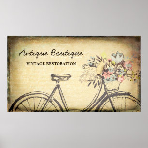 Poster Bicicleta floral da restauração do vintage da lo