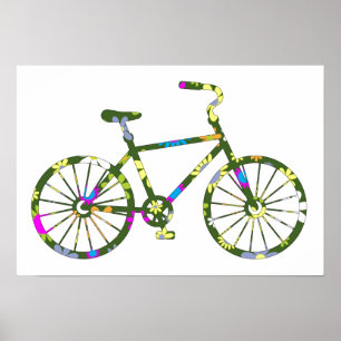 Póster Bicicleta floral do hipster retro do vintage