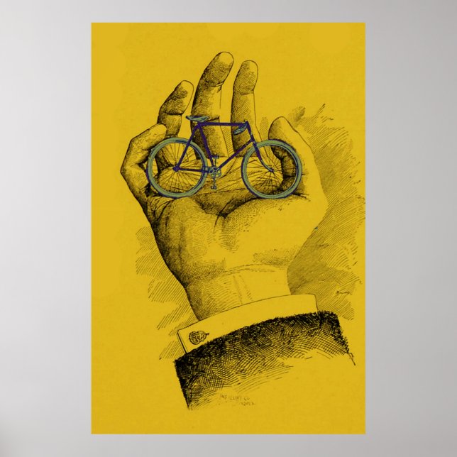 Poster Bicicleta Humorística da Mão Amarela Vintage (Frente)
