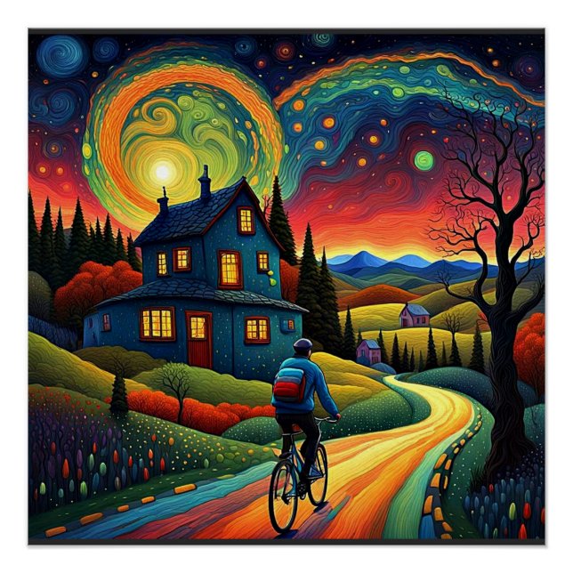 Póster Bicicleta na noite estrelada 5 (Frente)