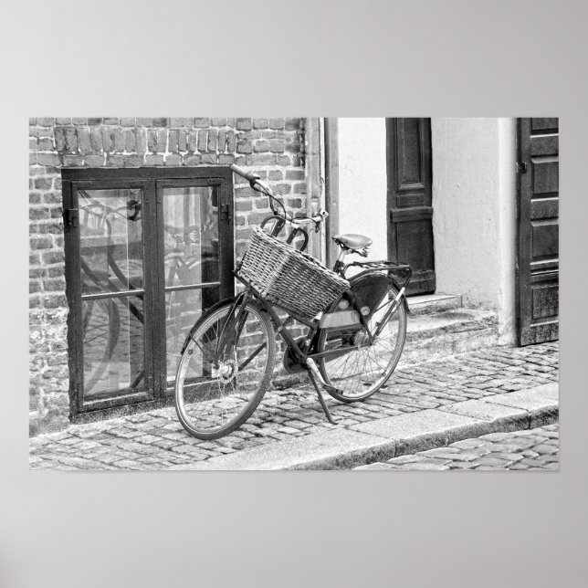 Poster Bicicleta Negra Com Cesta Grande, Copenhaga, Dinam (Frente)