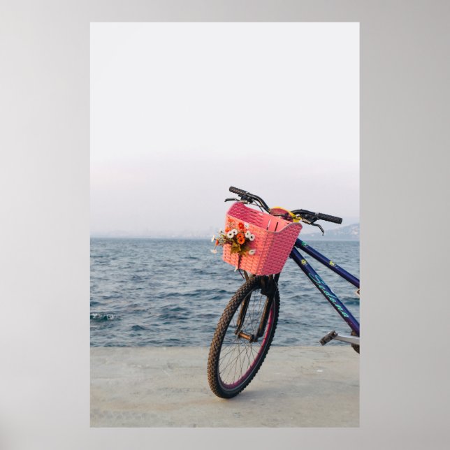 Poster Bicicleta negra e azul com cesto (Frente)