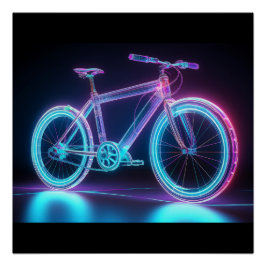 Póster Bicicleta Neon Futurística - Arte Wireframe High-T
