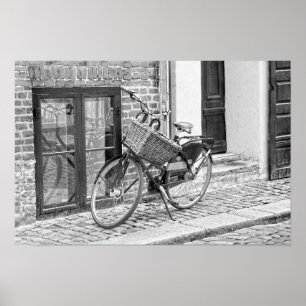 Poster Bicicleta preta com cesta grande, Copenhaga,