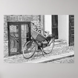 Poster Bicicleta preta com cesta grande, Copenhaga,