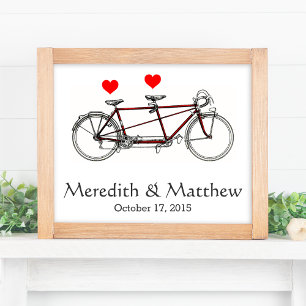 Póster Bicicleta Tandem Vintage Fofa Casamento Personaliz