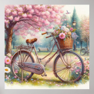 Poster Bicicleta venenosa com flores em aquarela de parqu