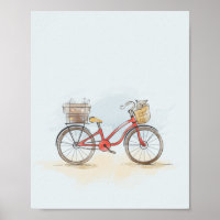 Bicicleta Vermelha e Gato em Aquarela